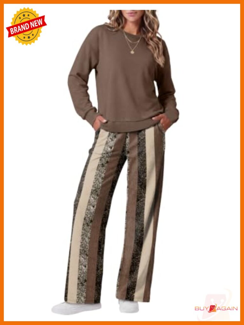 Two Piece Sweatsuit Set Crewneck Long Sleeve Wide Leg Pants Lounge